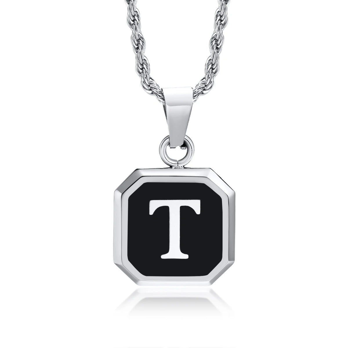 Collar con Inicial en Placa Cuadrada - T