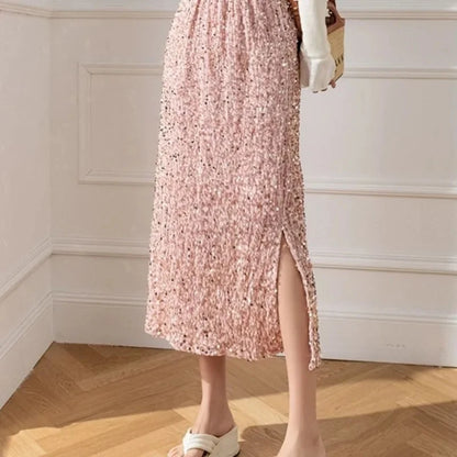 Falda de Cintura Alta con Lentejuelas