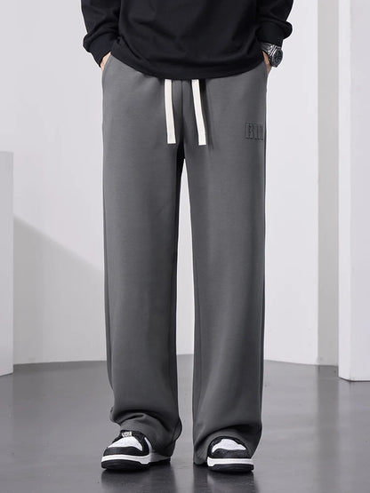 Pantalones de chándal rectos para hombre, pantalones de chándal de algodón de pierna ancha con cordón y letras, pantalones holgados deportivos, pantalones largos informales de talla grande 8XL