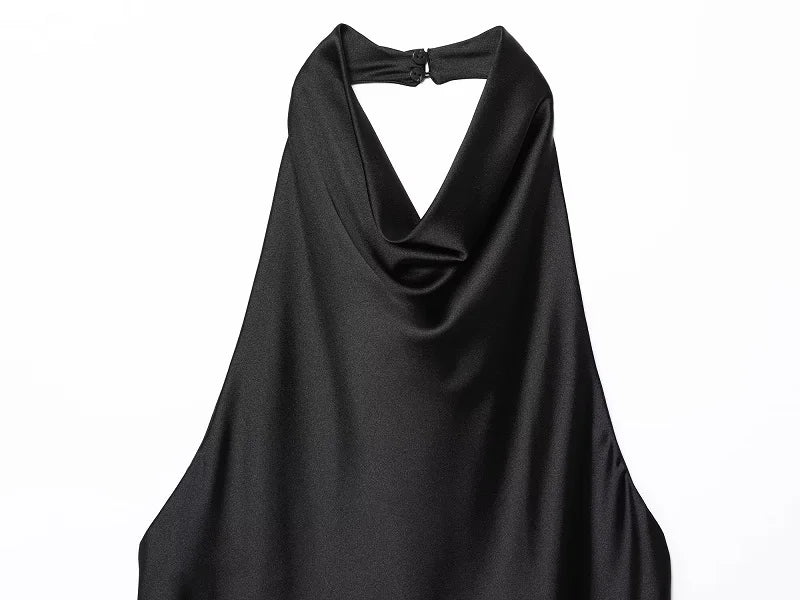 Top con Cuello Halter de Satén con Espalda Descubierta