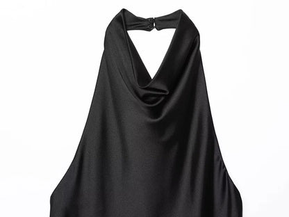 Top con Cuello Halter de Satén con Espalda Descubierta