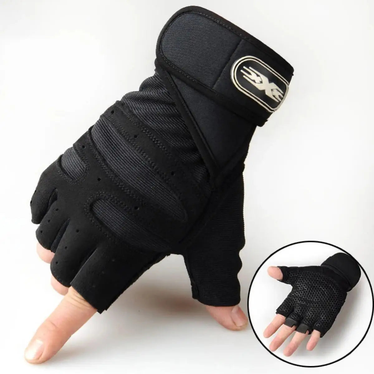 Guantes de gimnasio con muñequera - Negro / L