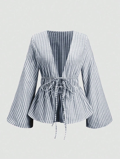 Camisa de Manga Abullonada con Lazo