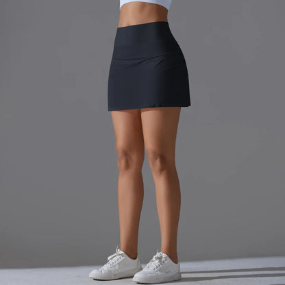 Falda de Yoga de bádminton, falda de tenis, cintura alta, transpirable, secado rápido, elasticidad, doble capa, mallas interiores