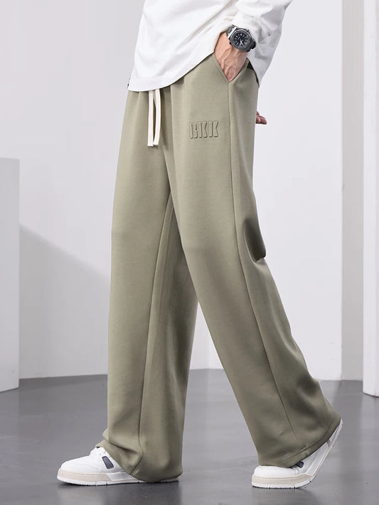 Pantalones de chándal rectos para hombre, pantalones de chándal de algodón de pierna ancha con cordón y letras, pantalones holgados deportivos, pantalones largos informales de talla grande 8XL