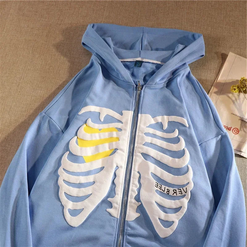 Sudaderas con capucha de esqueleto Y2K - Azul