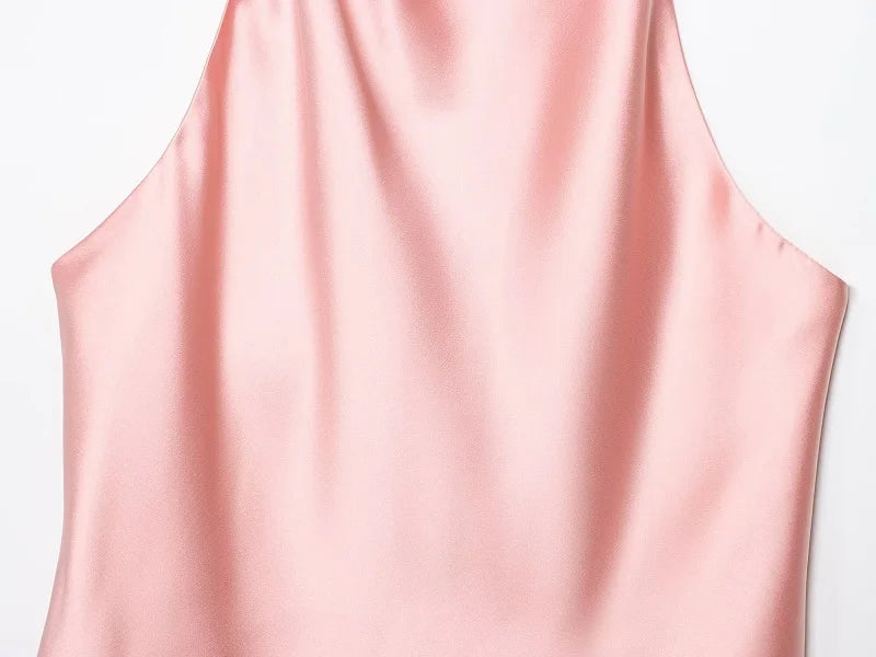 Top con Cuello Halter de Satén con Espalda Descubierta