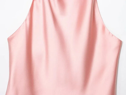 Top con Cuello Halter de Satén con Espalda Descubierta