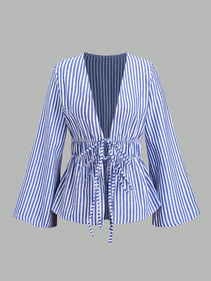 Camisa de Manga Abullonada con Lazo