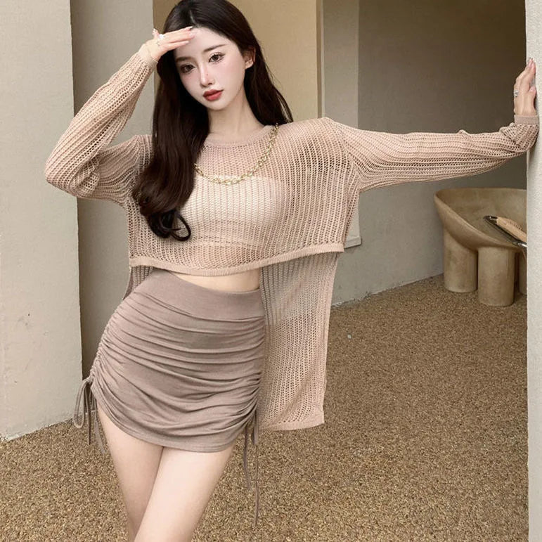 Minifalda con Cordón de Cintura Alta