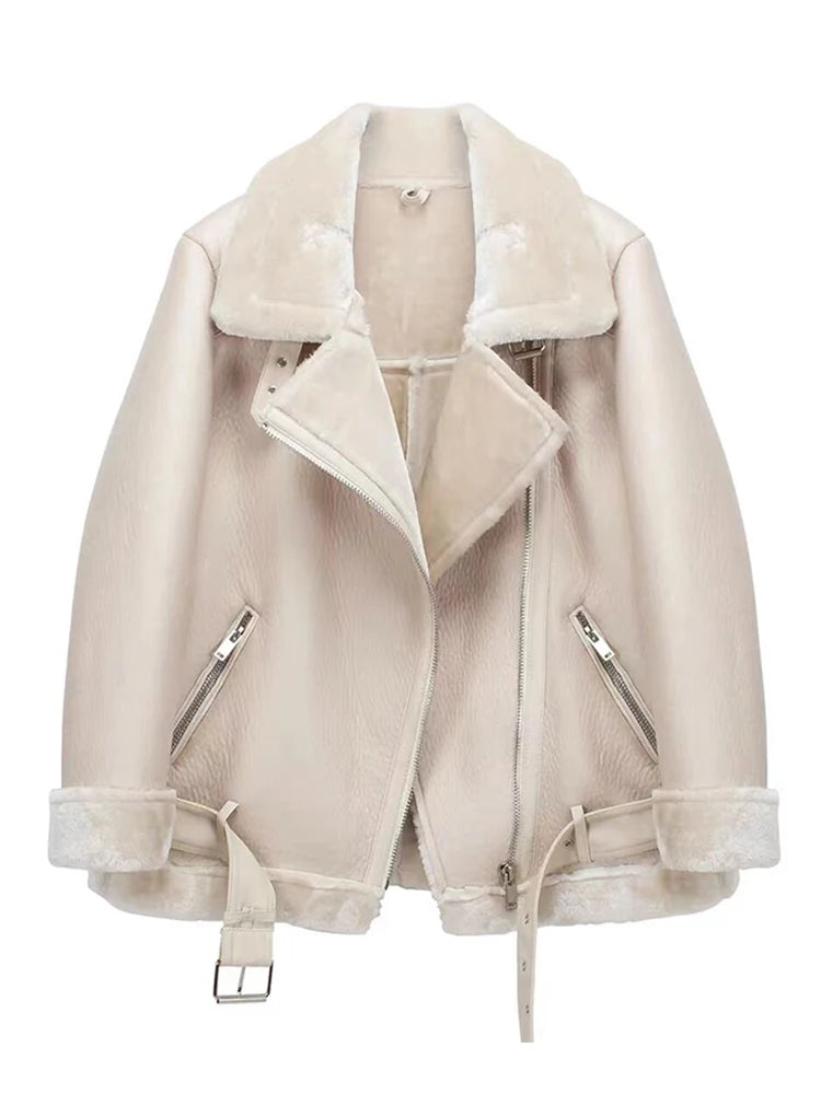Ailegogo, abrigos de invierno para mujer, piel sintética gruesa, piel de oveja, chaqueta de piel para mujer, prendas de vestir de aviador, Casaco Feminino