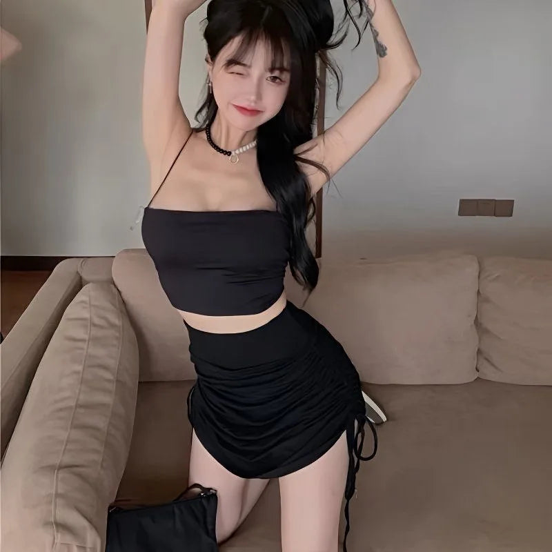 Minifalda con Cordón de Cintura Alta