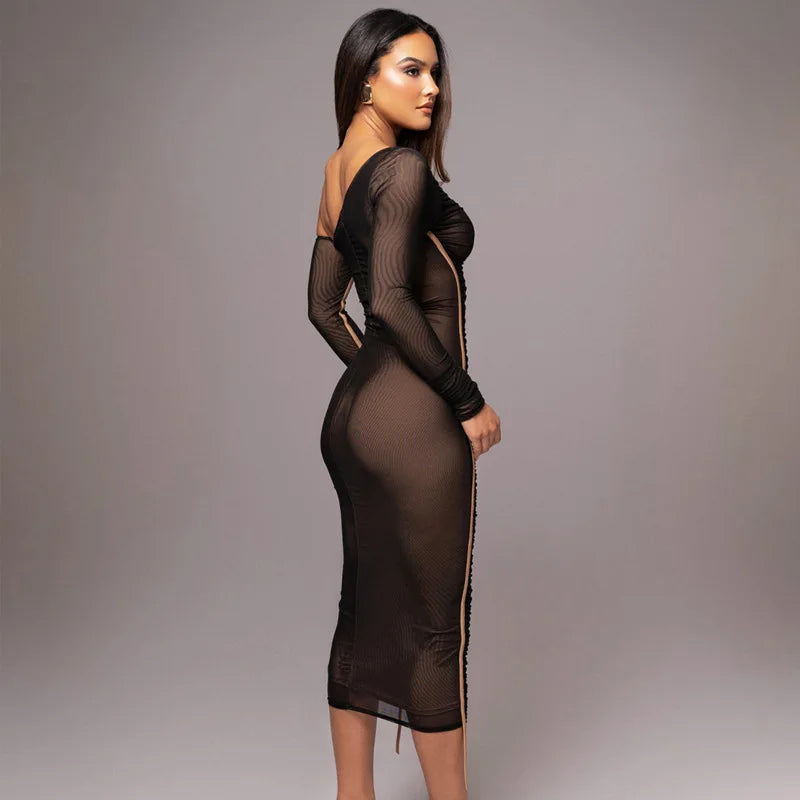 Vestido Doblado Con Empalme De Malla