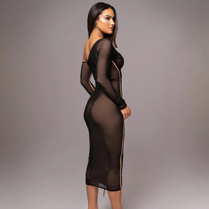 Vestido Doblado Con Empalme De Malla
