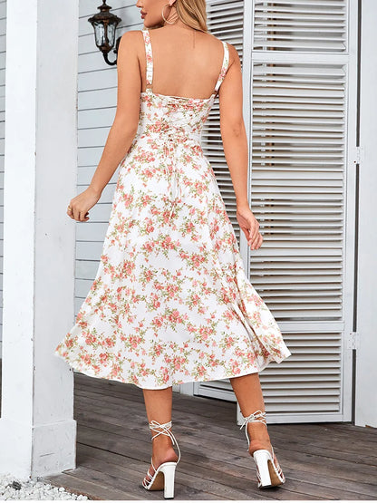Vestido con Estampado Floral con Tirantes Ajustables y Cremallera