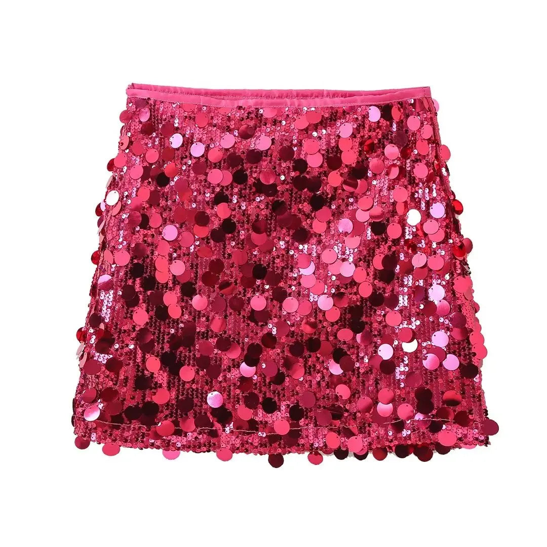 Minifalda Lentejuelas de Cintura Alta