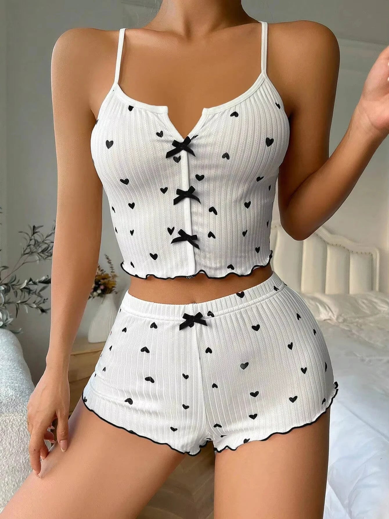 Conjunto de Pijama con Estampado de Corazón