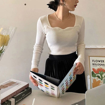 Blusa de Manga larga con cuello Cuadrado