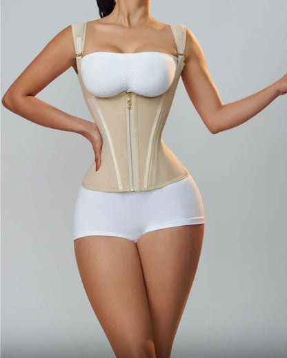 Faja chaleco estilo colombiano con cierre, broches y tirantes - Beige / XXS