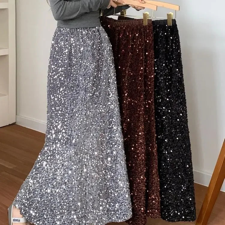 Falda de Cintura Alta con Lentejuelas