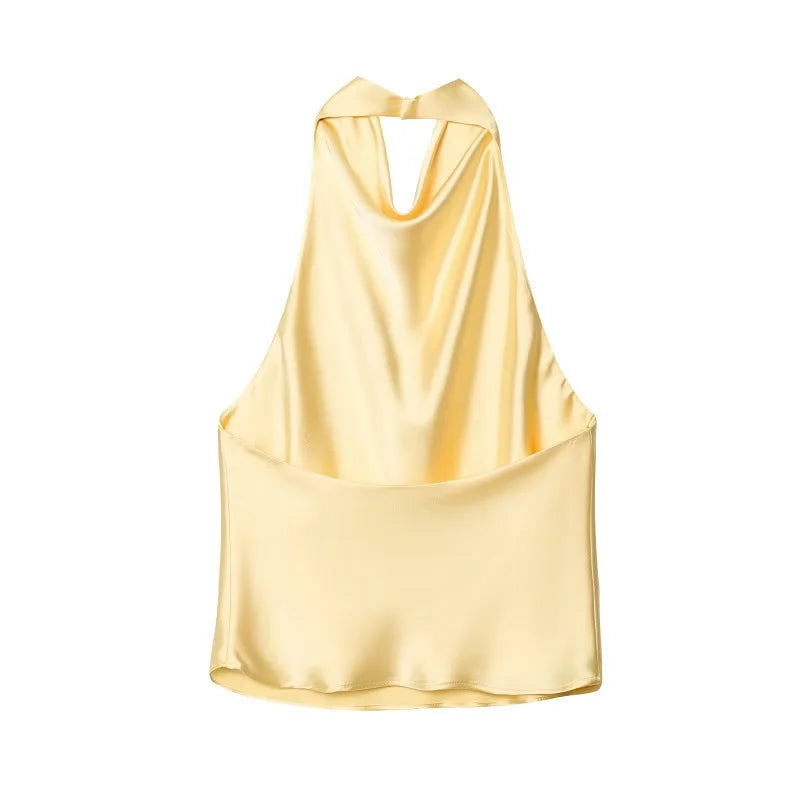 Top con Cuello Halter de Satén con Espalda Descubierta