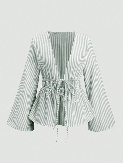 Camisa de Manga Abullonada con Lazo