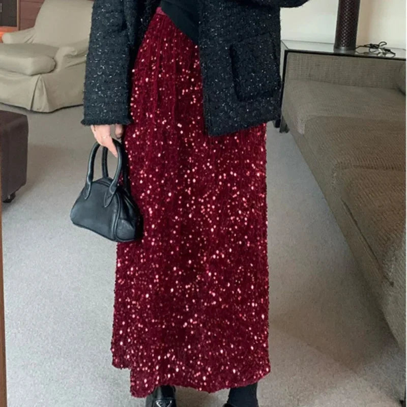 Falda de Cintura Alta con Lentejuelas