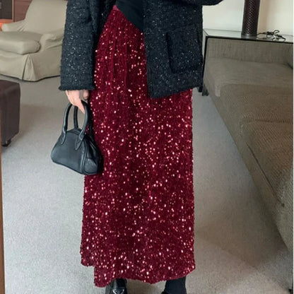 Falda de Cintura Alta con Lentejuelas