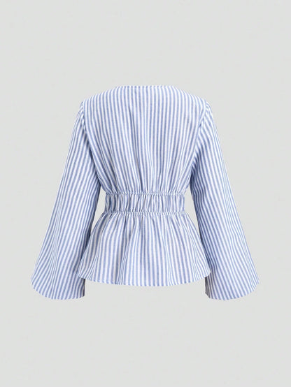 Camisa de Manga Abullonada con Lazo