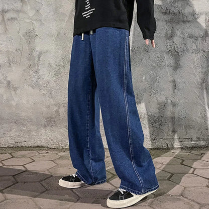 Ropa nueva de calle para hombre, pantalones vaqueros holgados de estilo coreano a la moda, pantalones de pierna ancha rectos holgados, ropa de marca para hombre, negro, azul claro, 2024