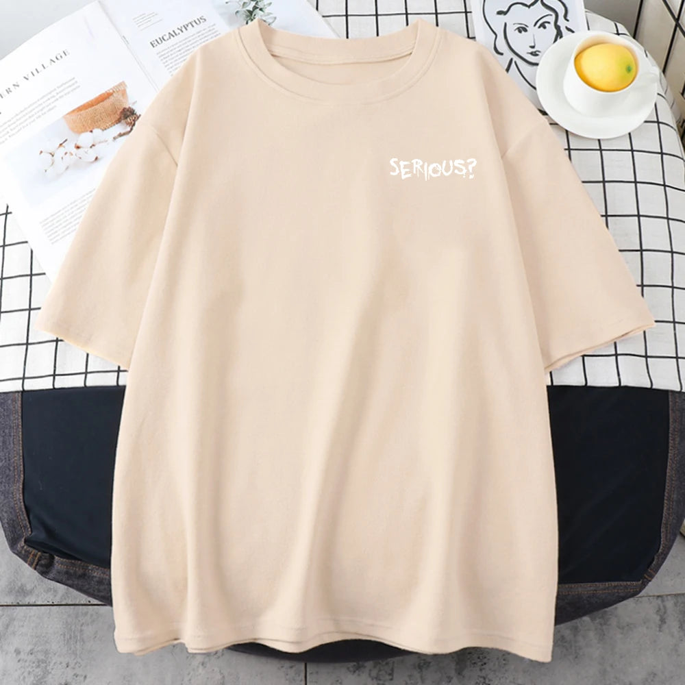 Camisetas con estampado serio de palabras creativas para mujer, camisetas simples S-Xxxl, camisetas cómodas de manga corta transpirables Retro para mujer