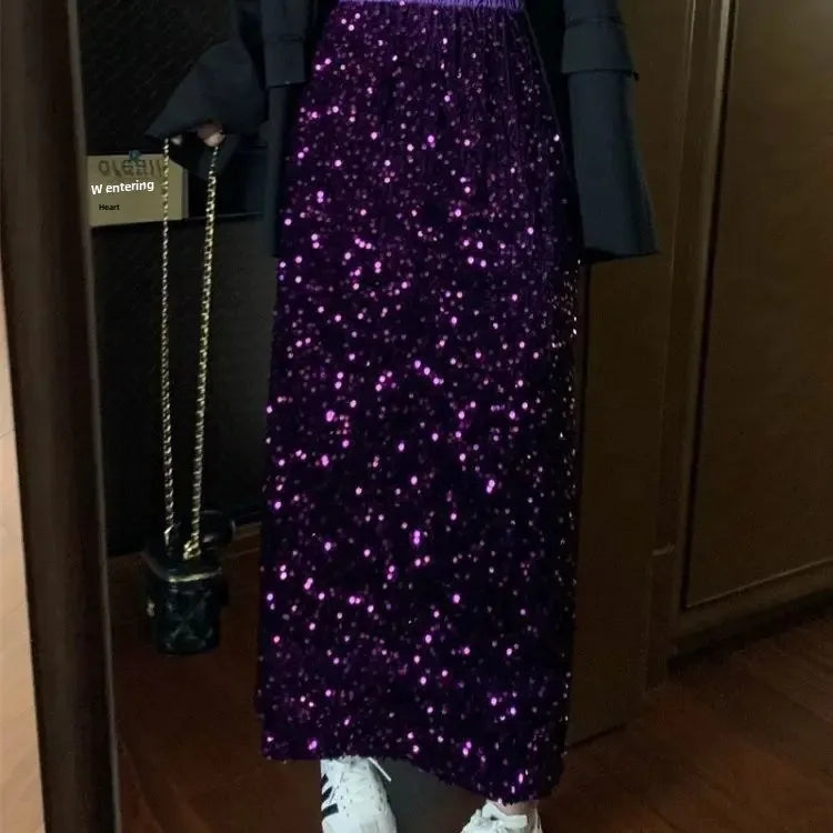 Falda de Cintura Alta con Lentejuelas