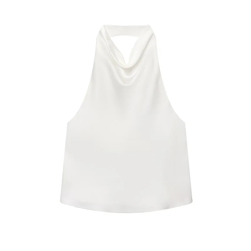 Top con Cuello Halter de Satén con Espalda Descubierta