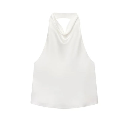 Top con Cuello Halter de Satén con Espalda Descubierta