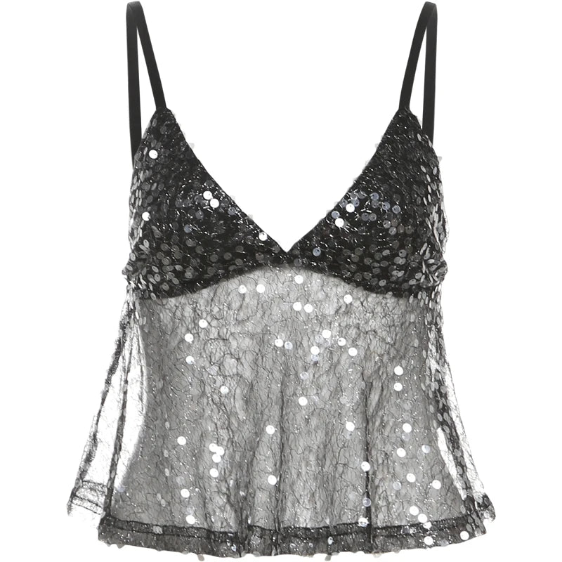 Camisola De Malla Con Lentejuelas