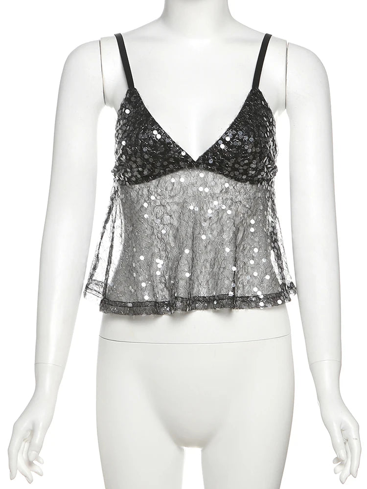 Camisola De Malla Con Lentejuelas