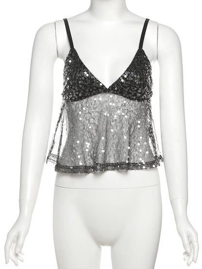 Camisola De Malla Con Lentejuelas