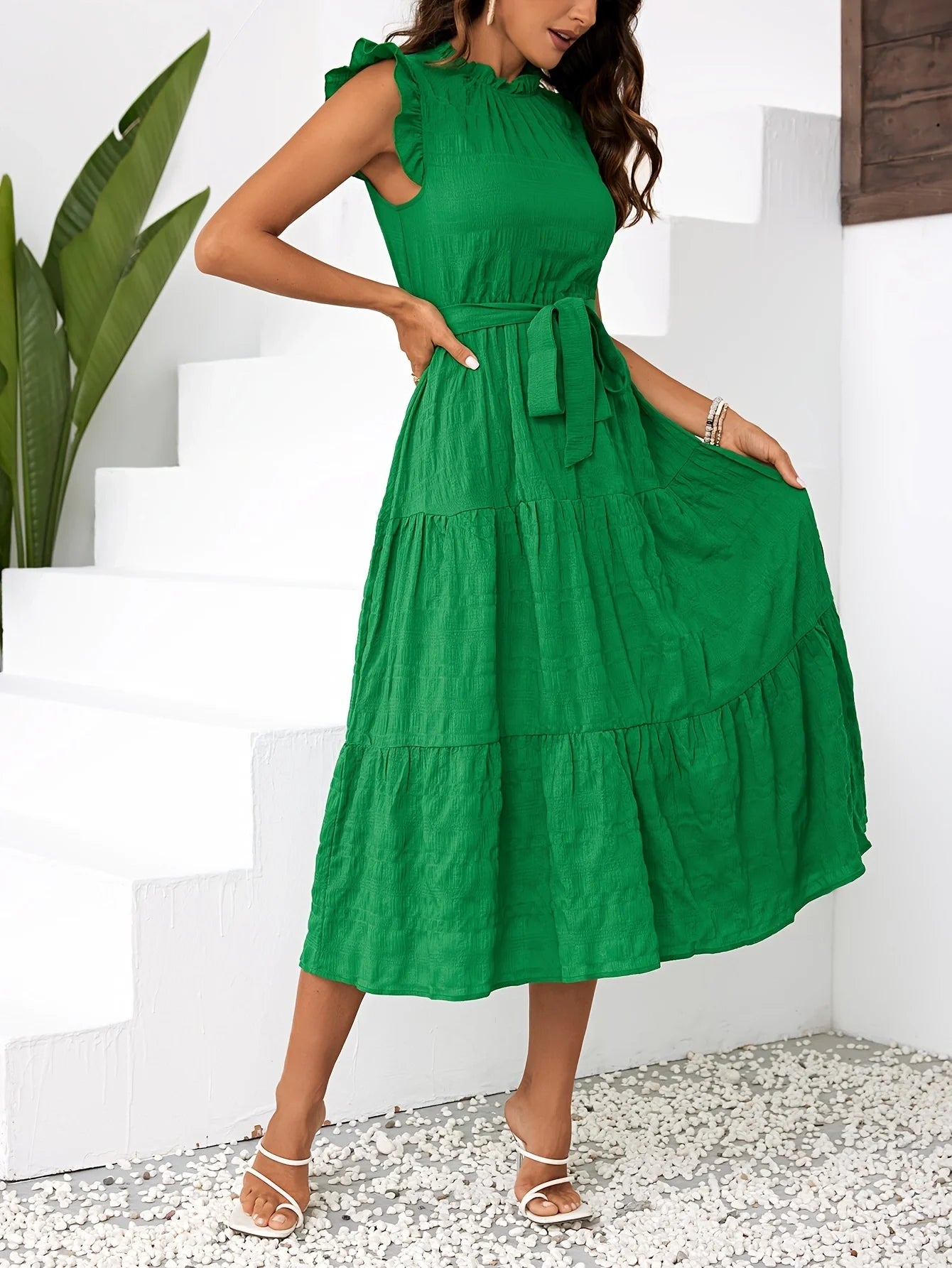 Vestido Midi Con Volantes