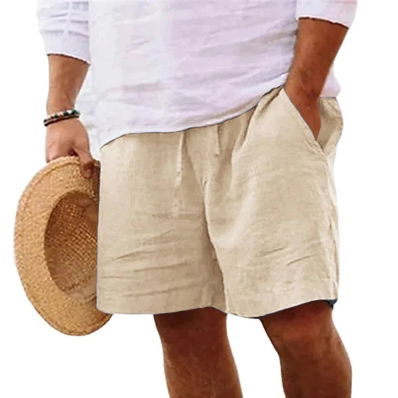 Short de Algodón y Lino para Hombre - Caqui Claro