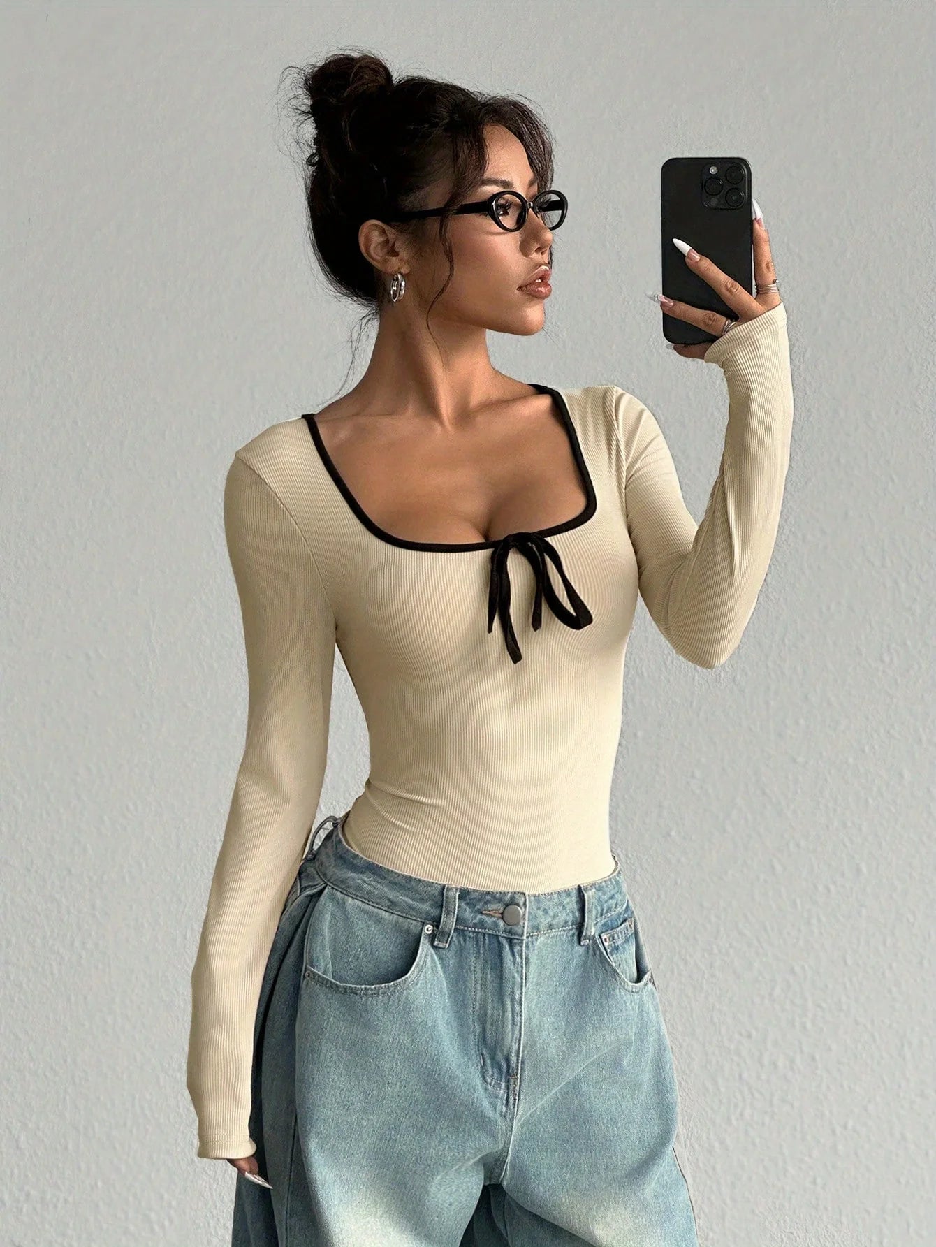 Blusa Manga Larga Con Moñito