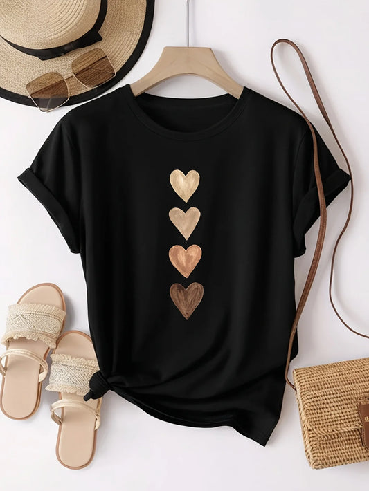 Camiseta con Estampado de Corazones - Negro