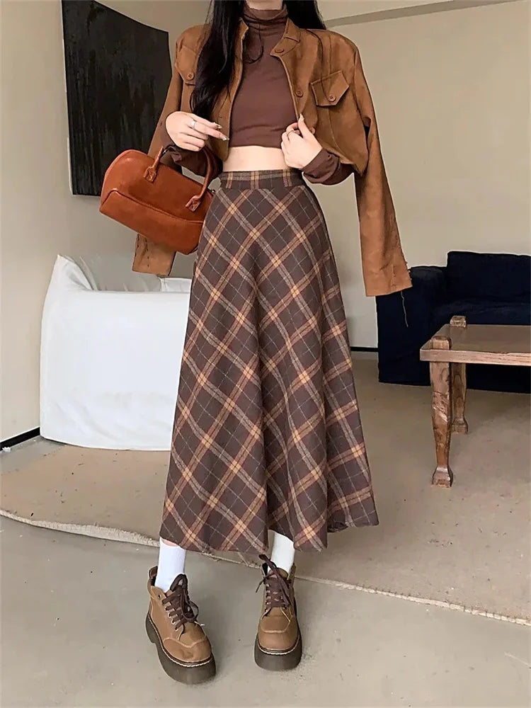 Falda de Cintura Alta a Cuadros