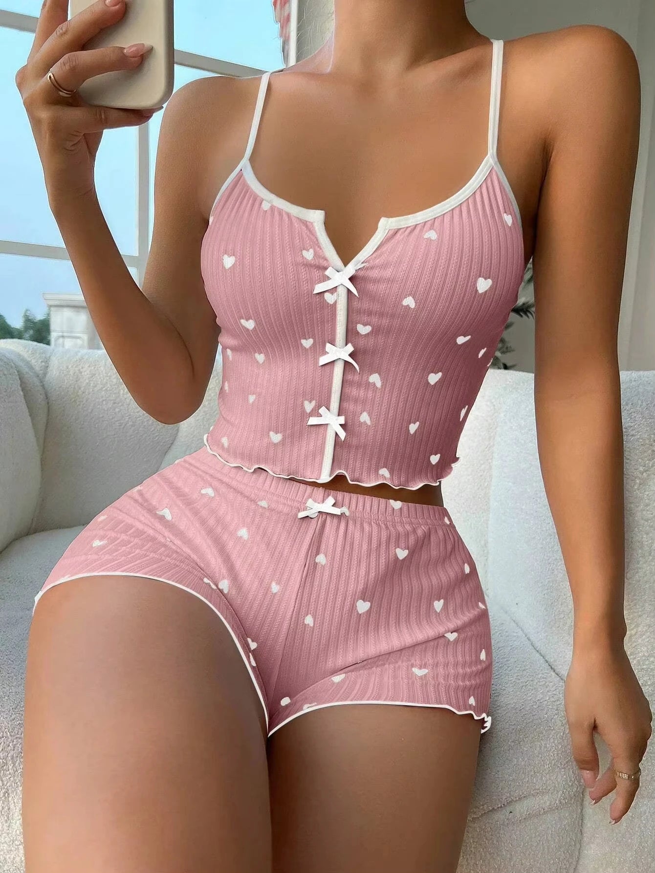 Conjunto de Pijama con Estampado de Corazón