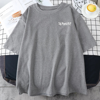 Camisetas con estampado serio de palabras creativas para mujer, camisetas simples S-Xxxl, camisetas cómodas de manga corta transpirables Retro para mujer