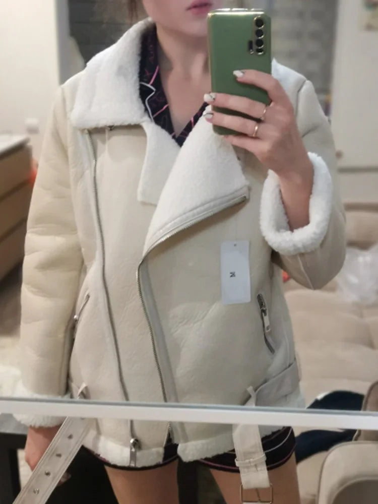Ailegogo, abrigos de invierno para mujer, piel sintética gruesa, piel de oveja, chaqueta de piel para mujer, prendas de vestir de aviador, Casaco Feminino