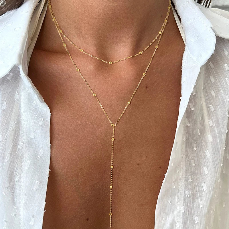 Collar Largo en Forma de Y - Dorado