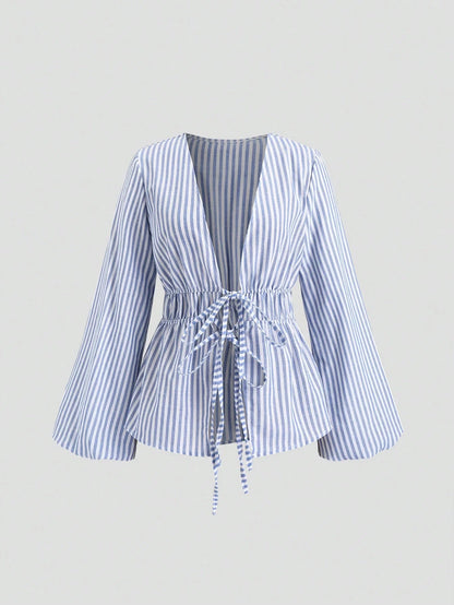 Camisa de Manga Abullonada con Lazo