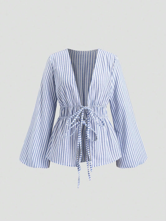 Camisa de Manga Abullonada con Lazo