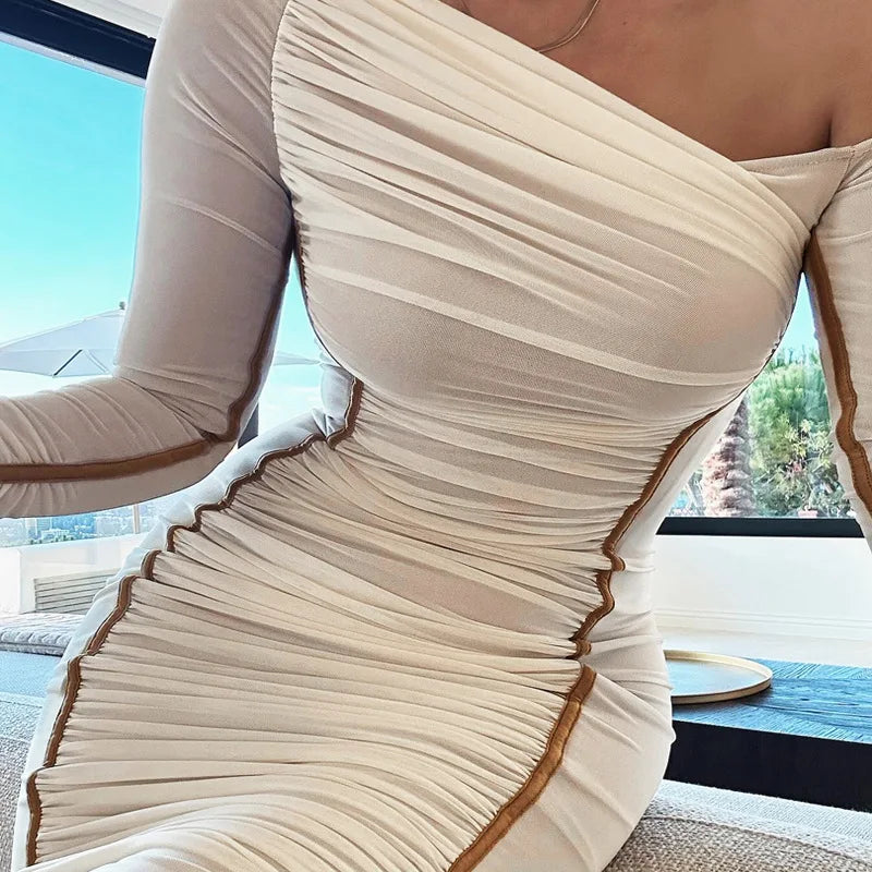 Vestido Doblado Con Empalme De Malla