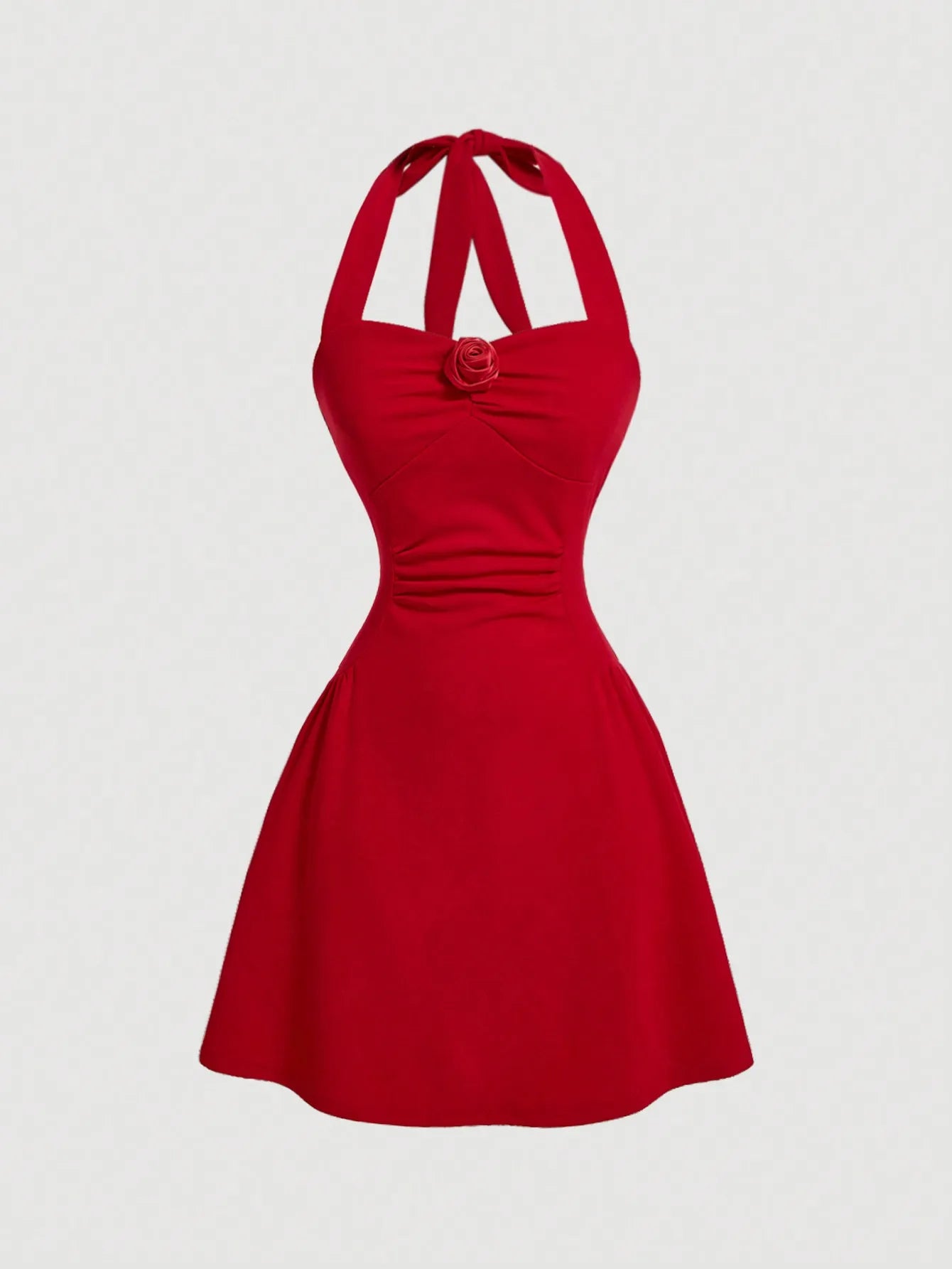 Vestido Halter Con Lazo Rojo
